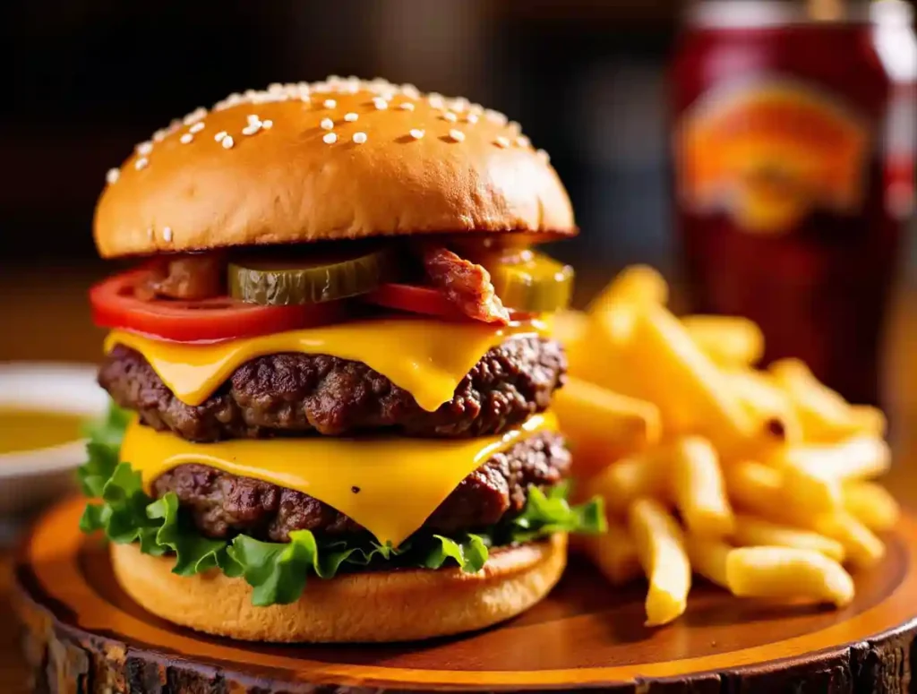 A perfectly layered Double Cheeseburger Dream with melted cheese and toppings.