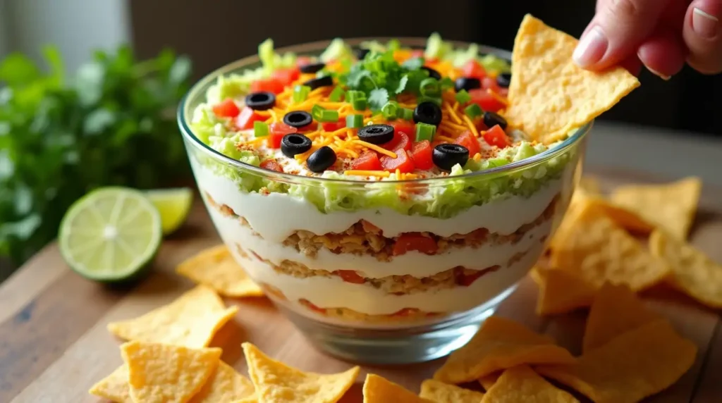 Cream Cheese Taco Dip ingredients and tools for easy make-ahead appetizer.