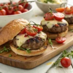 grilled summer ground beef sliders with cheese and fresh toppings