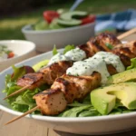 BBQ Chicken Skewer Salad with avocado, corn, romaine, and ranch