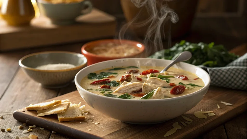 Marry Me Chicken Soup served in a rustic bowl
